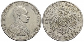 GERMANIA - PRUSSIA - Guglielmo II (1888-1918) - 5 Marchi - 1914 A - AG Kr. 536 Lievemente pulita al D/ - SPL-FDC