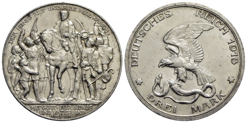 GERMANIA - PRUSSIA - Guglielmo II (1888-1918) - 3 Marchi - 1913 A - 100 anni dal...