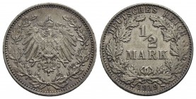 GERMANIA - Guglielmo II (1888-1918) - Mezzo marco - 1919 E - AG Kr. 17 - SPL-FDC