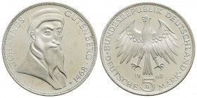 GERMANIA - Repubblica Federale (1949) - 5 Marchi - 1968 - 500° anniversario della morte di Gutemberg - AG Kr. 122 Proof - FDC