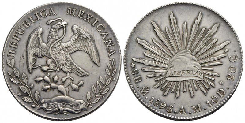 MESSICO - Repubblica (1823) - 8 Reali - 1896 Mo AM - AG Kr. 377.10 Delicata pati...