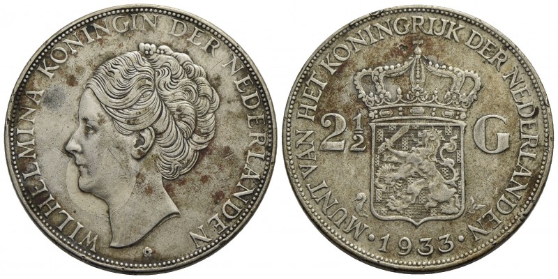 OLANDA - Guglielmina (1890-1948) - 2,5 Gulden - 1933 - AG R Kr. 165 Deep hair - ...