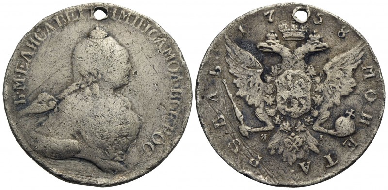 RUSSIA - Elisabetta (1741-1761) - Rublo - 1758 HK - AG R Kr. 19c.4 Forato - qBB