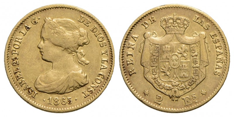 SPAGNA - Isabella II (1833-1868) - 2 Escudos - 1865 - AU Kr. 630 - BB+