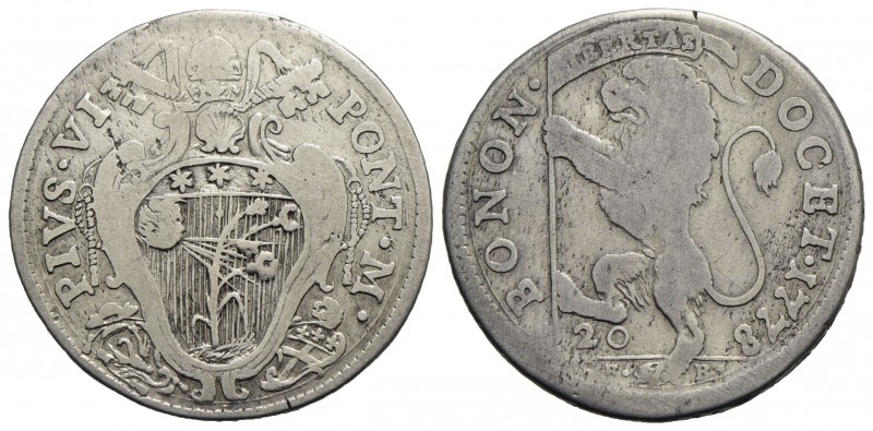 BOLOGNA - Pio VI (1775-1799) - Lira - 1778 - AG R CNI 39; Munt. 218 - MB+