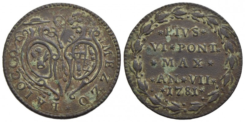 BOLOGNA - Pio VI (1775-1799) - Mezzo baiocco - 1781 A. VII - CU R CNI 139; Munt....