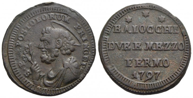 FERMO - Pio VI (1775-1799) - Sampietrino - 1797 - CU RR CNI 18; Munt. 322a - BB+