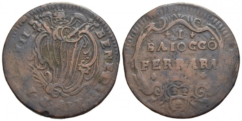 FERRARA - Benedetto XIV (1740-1758) - Baiocco - A. XII - Stemma - R/ Scritta su ...