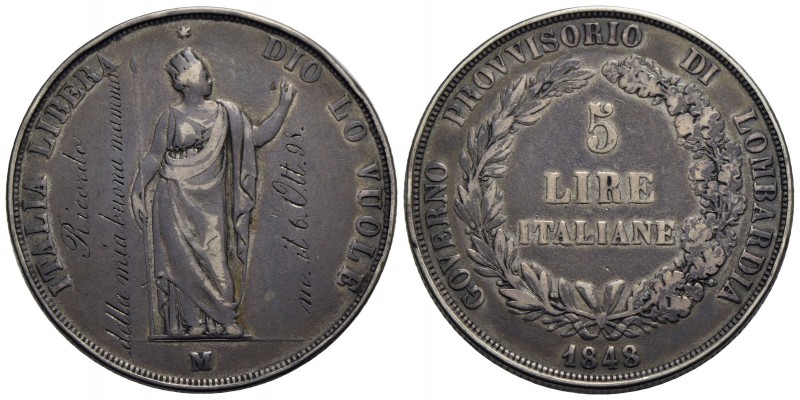 MILANO - Governo Provvisorio (1848) - 5 Lire - 1848 - AG Pag. 213; Mont. 425 Con...