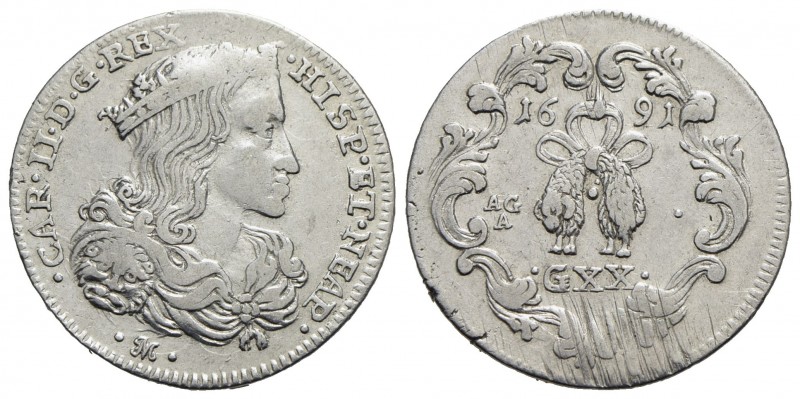 NAPOLI - Carlo II, secondo periodo (1675-1700) - Tarì - 1691 - Busto a d. - R/ T...