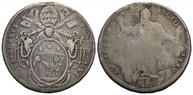 ROMA - Pio VI (1775-1799) - Mezzo scudo romano - 1780 A. VI - AG CNI 70; Munt. 2...