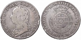 Carlo Emanuele III (1730-1773) - Scudo - 1765 - AG R Mont. 171 Colpetti - MB+/BB+