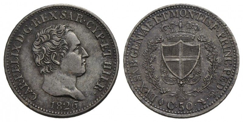 Carlo Felice (1821-1831) - 50 Centesimi - 1826 T - AG Pag. 113; Mont. 111 Patina...