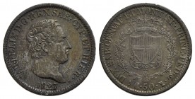 Carlo Felice (1821-1831) - 50 Centesimi - 1827 T - AG Pag. 115; Mont. 113 - qSPL