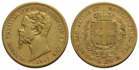 Vittorio Emanuele II (1849-1861) - 20 Lire - 1857 T - AU Pag. 351; Mont. 17 - BB+