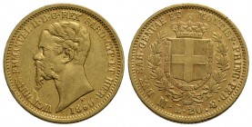 Vittorio Emanuele II (1849-1861) - 20 Lire - 1860 M - AU R Pag. 357; Mont. 24 - BB+
