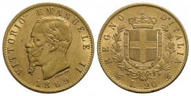 Vittorio Emanuele II Re d'Italia (1861-1878) - 20 Lire - 1869 T - AU Pag. 463; Mont. 139 - BB+/SPL