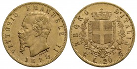 Vittorio Emanuele II Re d'Italia (1861-1878) - 20 Lire - 1870 T - AU RR Pag. 465; Mont. 140 - qSPL/SPL