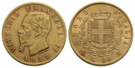 Vittorio Emanuele II Re d'Italia (1861-1878) - 20 Lire - 1872 M - AU RR Pag. 467; Mont. 143 Fondi lucenti - BB+/SPL