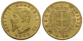 Vittorio Emanuele II Re d'Italia (1861-1878) - 20 Lire - 1877 R - AU Pag. 474; Mont. 151 Segnettini - qSPL/SPL+