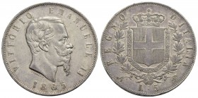Vittorio Emanuele II Re d'Italia (1861-1878) - 5 Lire - 1865 N - AG R Pag. 486; Mont. 168 Segnetti al D/ - BB-SPL