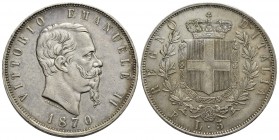 Vittorio Emanuele II Re d'Italia (1861-1878) - 5 Lire - 1870 R - AG R Pag. 491; Mont. 173 - BB-SPL
