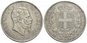 Vittorio Emanuele II Re d'Italia (1861-1878) - 5 Lire - 1870 R - AG R Pag. 491; Mont. 173 Colpetti - BB-SPL