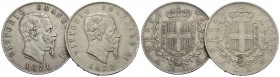Vittorio Emanuele II Re d'Italia (1861-1878) - 5 Lire - 1872 M - AG Pag. 494; Mont. 177 Colpetto, assieme a 1871 M - Lotto di due monete - BB