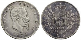 Vittorio Emanuele II Re d'Italia (1861-1878) - 5 Lire - 1872 M - AG Pag. 494; Mont. 177 - BB