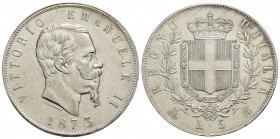 Vittorio Emanuele II Re d'Italia (1861-1878) - 5 Lire - 1873 M - AG Pag. 496; Mont. 180 Segnetti al D/ - SPL-FDC