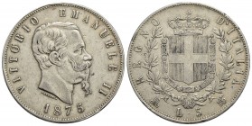 Vittorio Emanuele II Re d'Italia (1861-1878) - 5 Lire - 1875 M - AG Pag. 499; Mont. 184 Colpetti - BB