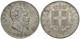 Vittorio Emanuele II Re d'Italia (1861-1878) - 5 Lire - 1877 R - AG Pag. 502; Mont. 189 Patina di antica raccolta - qFDC/FDC
