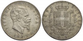 Vittorio Emanuele II Re d'Italia (1861-1878) - 5 Lire - 1877 R - AG Pag. 502; Mont. 189 Patinata - SPL-FDC