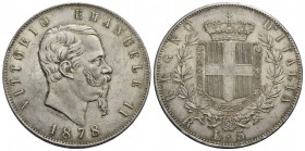 Vittorio Emanuele II Re d'Italia (1861-1878) - 5 Lire - 1878 R - AG Pag. 503; Mont. 191 Due colpetti Delicata patina - qFDC/FDC