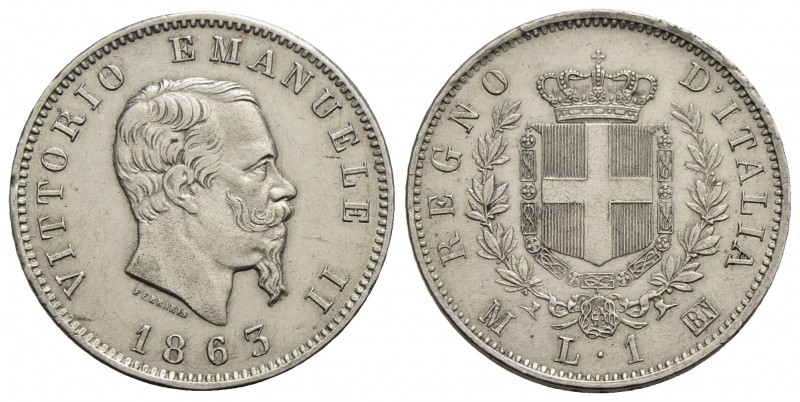 Vittorio Emanuele II Re d'Italia (1861-1878) - Lira - 1863 M Stemma - AG Pag. 51...