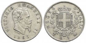 Vittorio Emanuele II Re d'Italia (1861-1878) - Lira - 1863 T Stemma - AG NC Pag. 515; Mont. 203 - SPL/SPL+