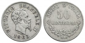 Vittorio Emanuele II Re d'Italia (1861-1878) - 50 Centesimi - 1863 M Valore - AG Pag. 527; Mont. 217 - BB