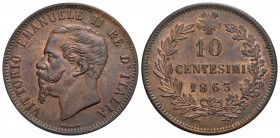 Vittorio Emanuele II Re d'Italia (1861-1878) - 10 Centesimi - 1863 P - CU Pag. 540; Mont. 231 Rame rosso - FDC