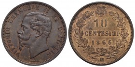 Vittorio Emanuele II Re d'Italia (1861-1878) - 10 Centesimi - 1866 M - CU Pag. 541; Mont. 233 Rame rosso - FDC