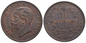Vittorio Emanuele II Re d'Italia (1861-1878) - 10 Centesimi - 1867 .OM. - CU Pag. 550a; Mont. 243 Rame rosso - FDC