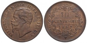 Vittorio Emanuele II Re d'Italia (1861-1878) - 10 Centesimi - 1867 T - CU Pag. 548; Mont. 240 Rame rosso - FDC
