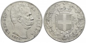 Umberto I (1878-1900) - 5 Lire - 1879 - AG Pag. 590; Mont. 33 Tracce di pulizia - BB-SPL