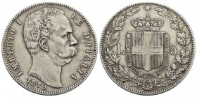 Umberto I (1878-1900) - 5 Lire - 1879 - AG Pag. 590; Mont. 33 - bel BB