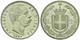 Umberto I (1878-1900) - 2 Lire - 1897 - AG Pag. 598; Mont. 43 Segnetti al D/ - Fondi lucenti - qFDC