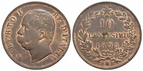 Umberto I (1878-1900) - 10 Centesimi - 1893 BI - CU Pag. 614; Mont. 61 Tracce di rame rosso nei fondi - BB+/qSPL