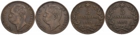 Umberto I (1878-1900) - 5 Centesimi - 1895 - CU R Pag. 617; Mont. 65 assieme a 1896 - Lotto di due monete - BB