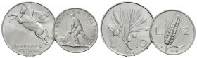 Repubblica Italiana (emissioni in lire) (1946-2001) - 2 Lire - 1949 - IT NC Mont. 6 assieme a 10 lire 1949 (qFDC) -Lotto di due monete - qFDC
