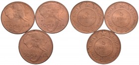 A.F.I.S. (1950-1960) - 5 Centesimi - 1950 - CU Mont. 8 Lotto di tre pezzi rame rosso con alcune minime macchioline - FDC