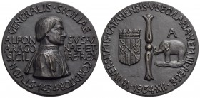 SAVOIA - Vittorio Emanuele III (1900-1943) - Medaglia - 1434-1934 - V° Centenario della Fondazione dell'Università di Catania - Busto di Alfonso D'Ara...