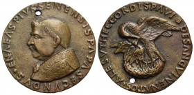 PAPALI - Pio II (1458-1464) - Medaglia - 1464 - Busto con il capo nudo e piviale a s. - R/ Pellicano che si ferisce il petto per sfamare i piccoli Opu...